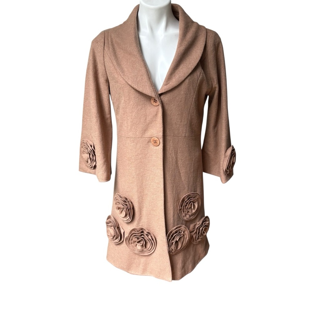 Vintage Radzoli Floral Appliqué Polyester/Wool Blend Wide Collar Coat, Sz L - Picture 1 of 15
